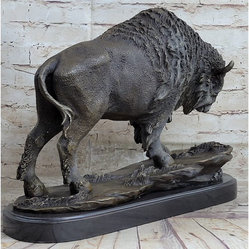 American Bison Buffalo Bronze Metal Statue Sculpture Wildlife Art Deco On Marble Base