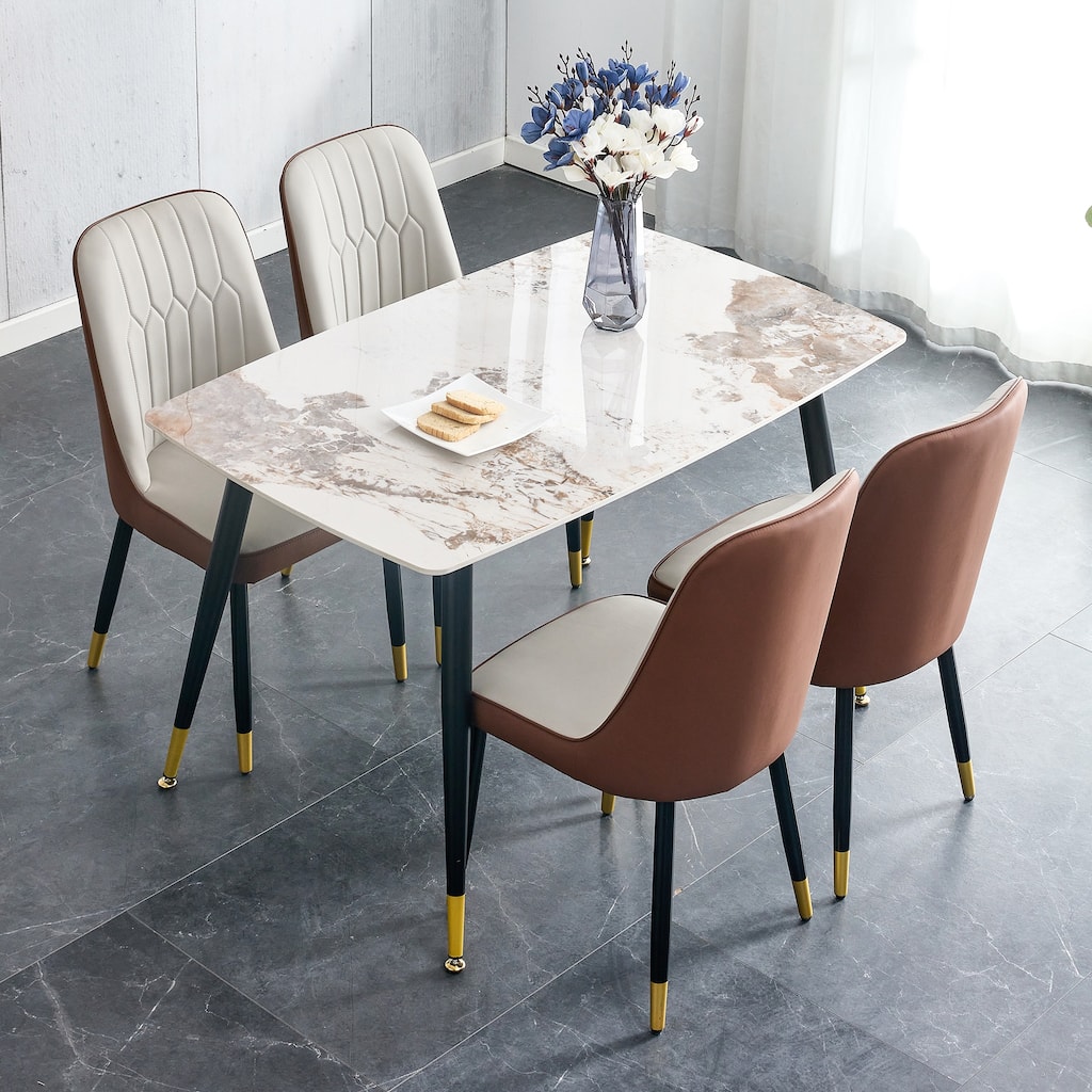 Dining Table Set with 4 Upholstered Dining Chairs and Side Table