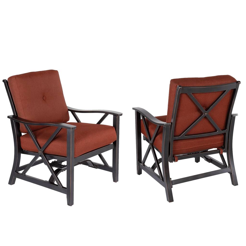 Aluminum Outdoor Deep Seating Rocking Club Chairs in Antique Copper Finish with Thick Red Polyester Cushions (set of 2)