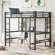 preview thumbnail 1 of 7, Full Size Loft Metal & MDF Bed with Long Desk and Shelves Black