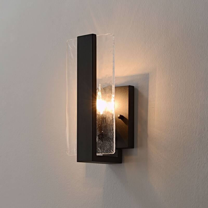 Mia Single Light Matte Black Clear Glass Panel Wall Sconce - 6" W x 11.8" H x 4.5" D