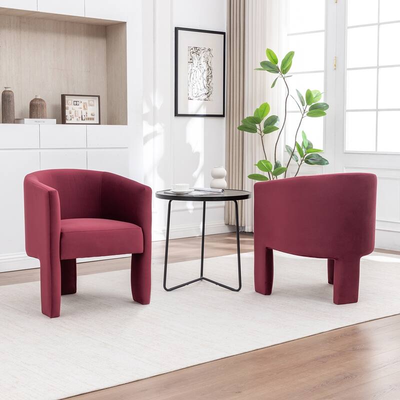 SEYNAR Modern Velvet Accent Chair, Upholstered Barrel Chair with Unique Solid Base for Living Room Soft Club Chair Set of 2