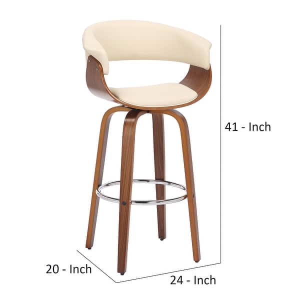 30 Inch Swivel Faux Leather Barstool with Curved Open Back, Brown - On ...