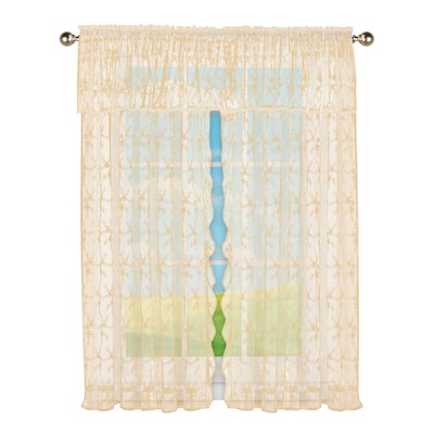 Embroidered Floral Lace Ruffle Rod Pocket Window Curtains