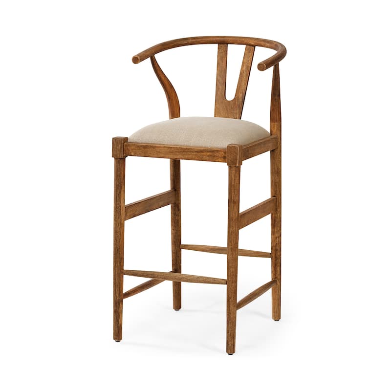Trixie 37.5" Total Height Cream Upholstered Seat Brown Wood Frame Counter Stool - Single - Cream - Bar Height/Counter Height