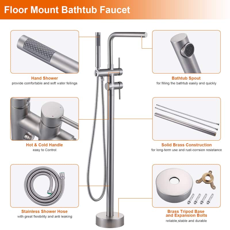 WOWOW 2-Handle Freestanding Longer Spout Tub Faucet with Handshower