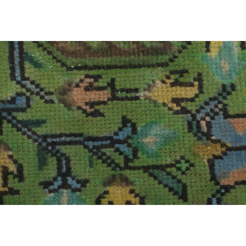 Hand Knotted Oriental 100% Wool Carpet Traditional Floral Green Tabriz Area Rug - 9' 5'' X 6' 4''