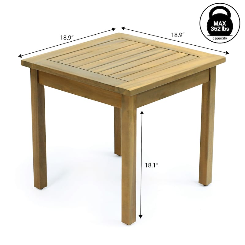 18.9" Square Slatted Solid Acacia Wood Indoor/Outdoor Adirondack Side Table, By JONATHAN Y