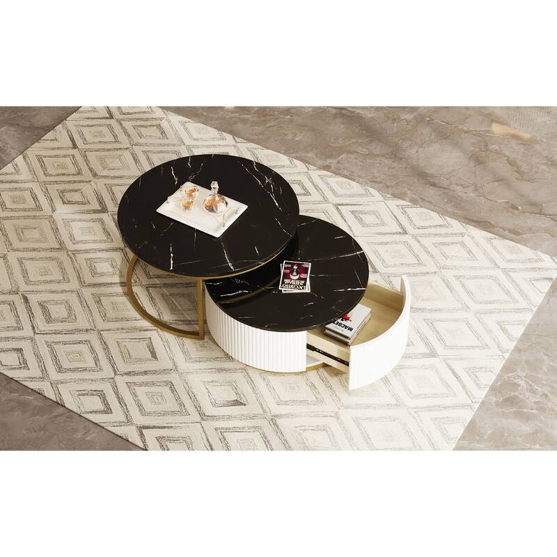 27.5" Fluted Nesting Coffee Table with Drawer