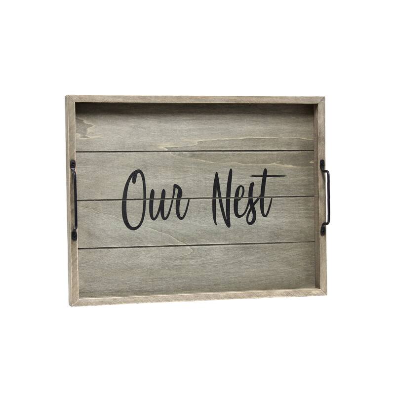 HomeRoots 16" Gray And Black Our Nest Serving Tray With Handles - 15.50 in. x 2.25 in. x 12.00 in.