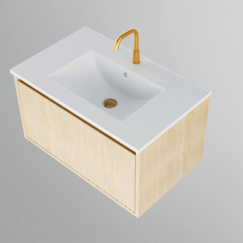 GDFStudio - Aero Modern Mid-Century Wall-Mounted Bathroom Vanity with Large Soft Close Drawer & Storage Spaces, WITHOUT Sink