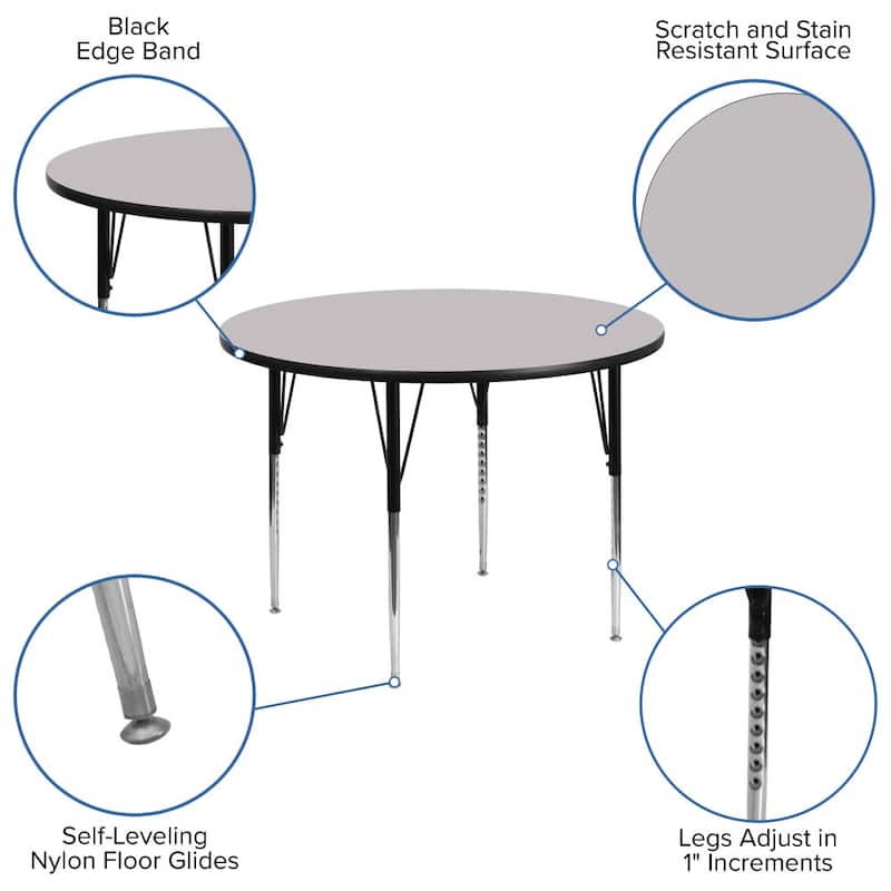 48'' Round Thermal Laminate Activity Table - Adjustable Legs - 48"D x 48"W x 21.125" - 30.125"H