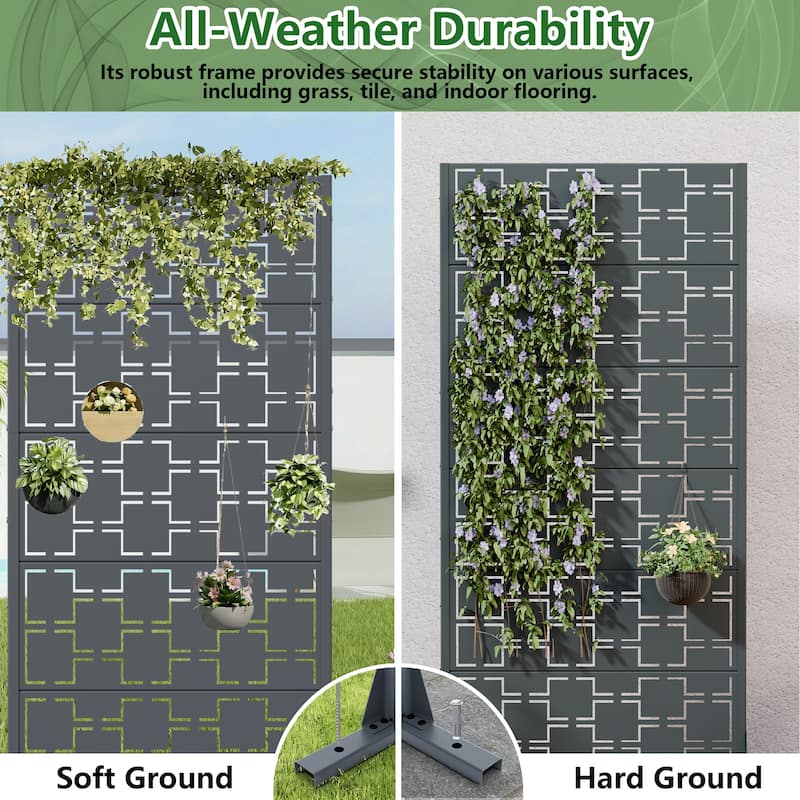 Modern Metal Privacy Screen Outdoor Decorative Partition with Stable Base Hanging Plant-Friendly Panel - 60"H x 30"W