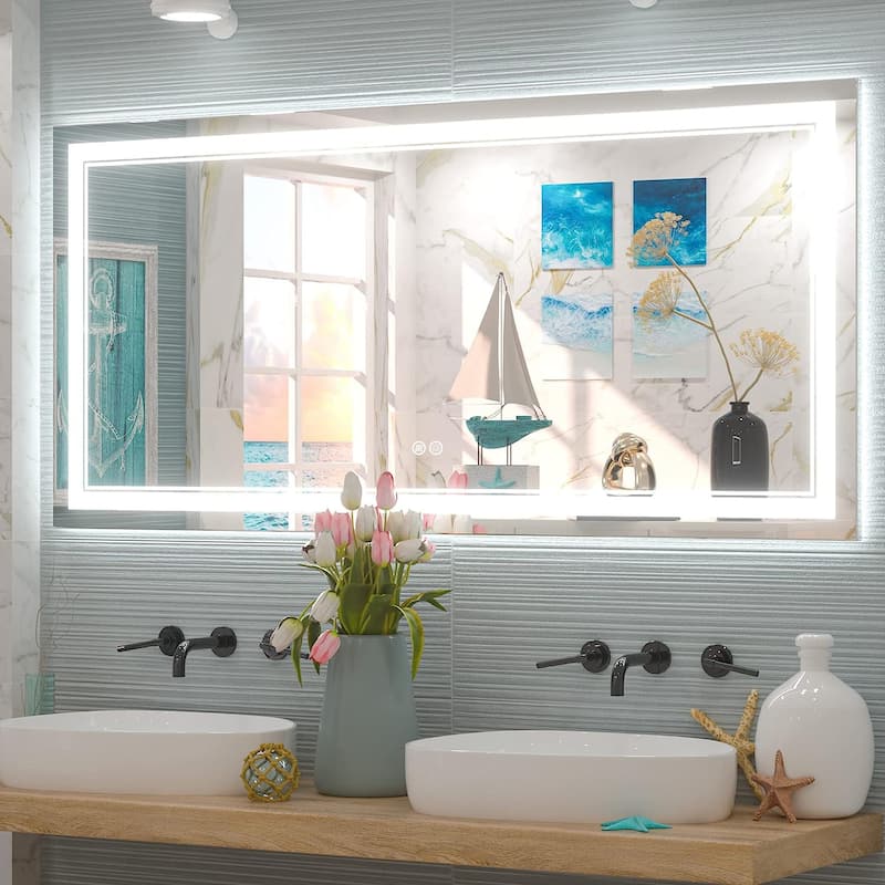 Full Size Front & Back LED Lighted Anti-fog Tempered Glass Wall Bathroom Vanity Mirror - 60" x 28"