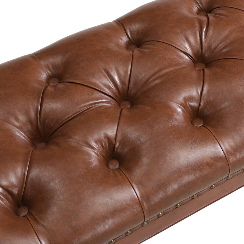 Christopher Knight Home - Mid-Century Classic Sleek Button-Tufted PU Leather Upholstered End-of-Bed Bench with Rolled Arms