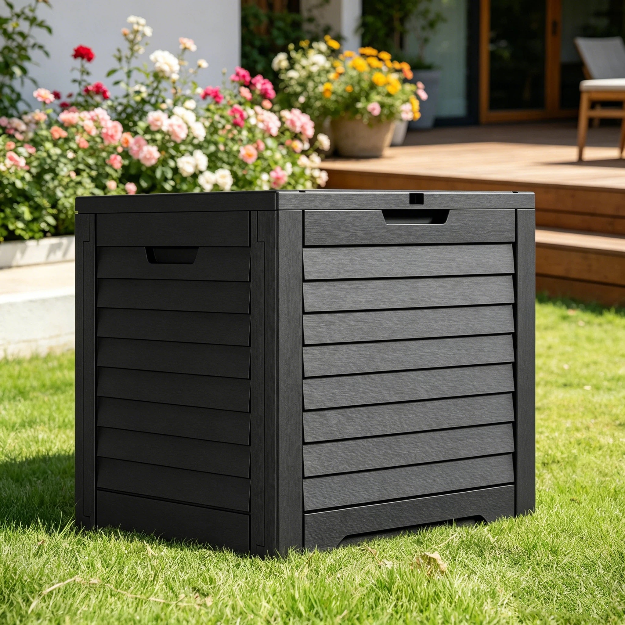 Moasis 31 Gallon Waterproof Outdoor Storage Box, Lockable Resin Deck Box for Patio Tools & Package Delivery