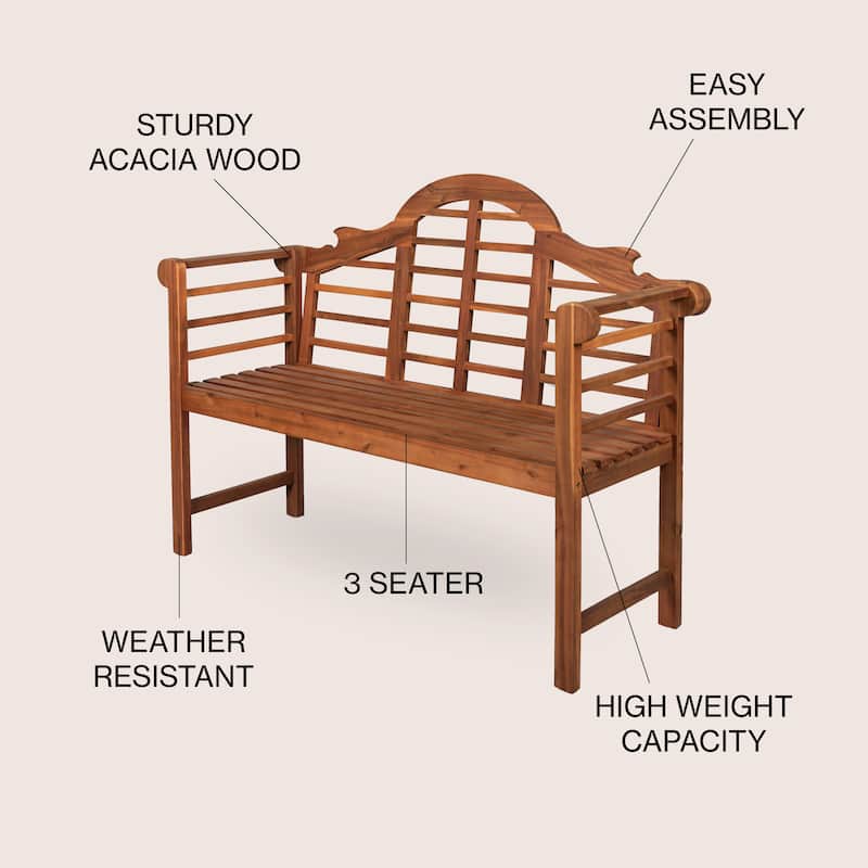 Apollo 51.2" 3-Seat Arched 600-Lbs Support Acacia Wood Outdoor Garden Patio Bench, by JONATHAN Y