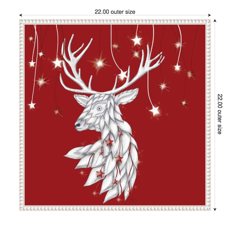 White Deer and Hanging Stars by Fab Funky (22 x 22 in.), Framed Canvas Wall Art Print - Sylvie Beaded White