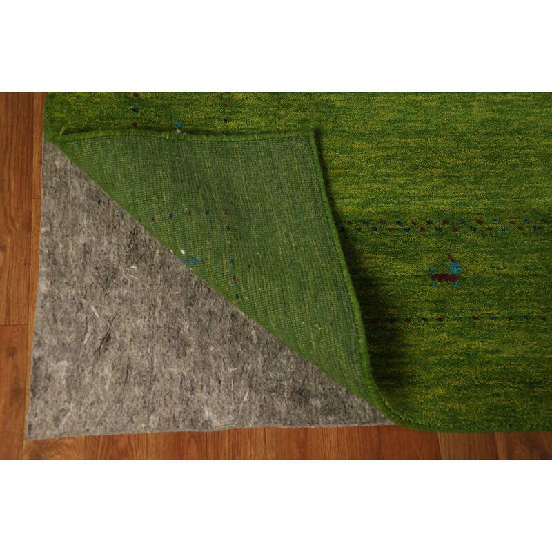 Green Gabbeh Area Rug Hand-Knotted Wool Carpet - 5'3" x 7'7"