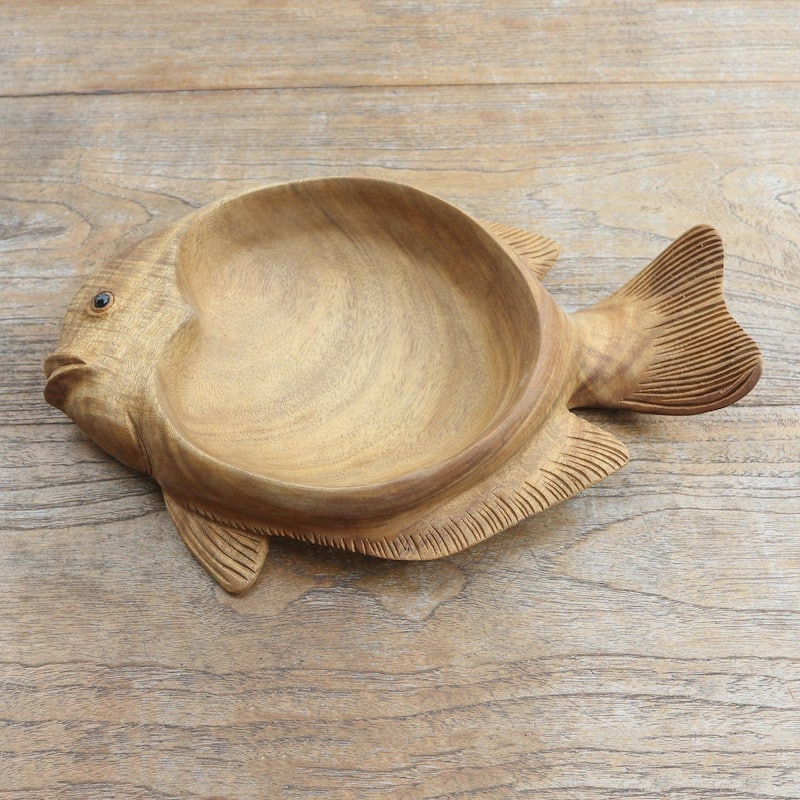 NOVICA Faithful Fish, Wood catchall - 2.4" H x 12.25" W x 7.75" D