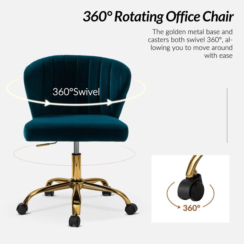 Ilia Modern Velvet Wingback 360 degree Ergonomic Office Task Chair with Channel Tufted Back by HULALA HOME