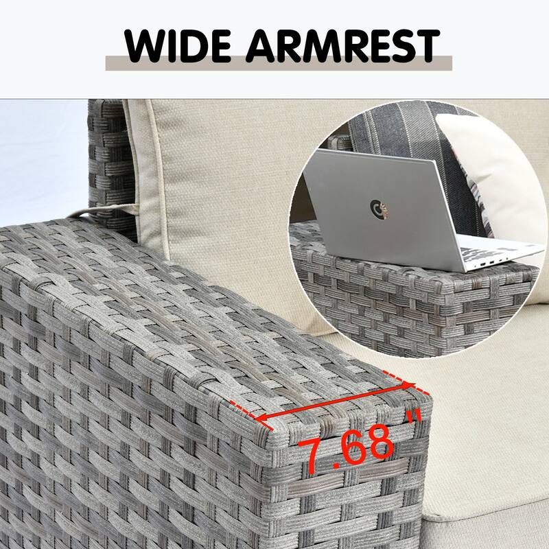 HOOOWOOO 12-Piece Rattan Outdoor Patio Furniture Modular Wide Armrest Sectional Set