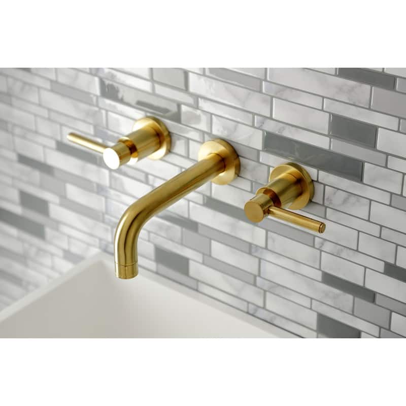 Kingston Brass Concord Two-Handle 3-Hole Wall Mount Bathroom Faucet in Brushed Brass - Brushed Brass