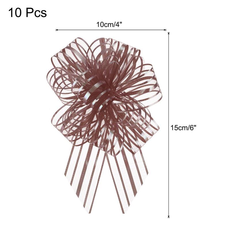 10pcs Large Pull Bows Gift Wrapping Bows Ribbon Organza - Coffee - 4 Inch