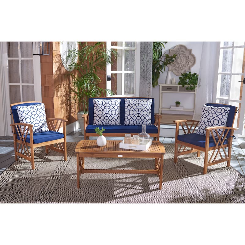 SAFAVIEH Outdoor Fontana 4-piece Acacia Wood Patio Conversation Set