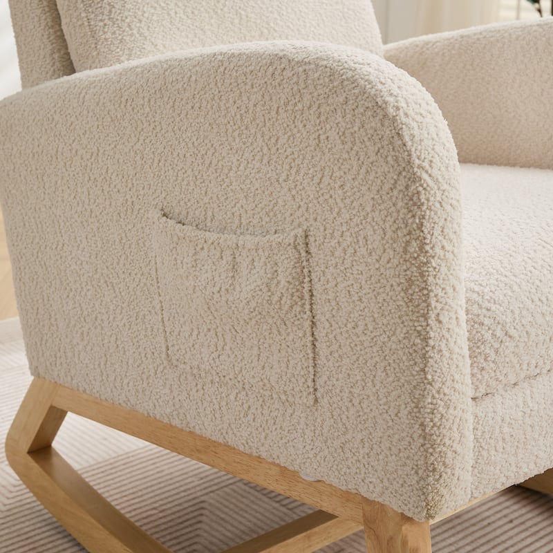 Mid-Century Modern Nursery Rocking Armchair Glider Rocker With Retractable Footrest For Living Room