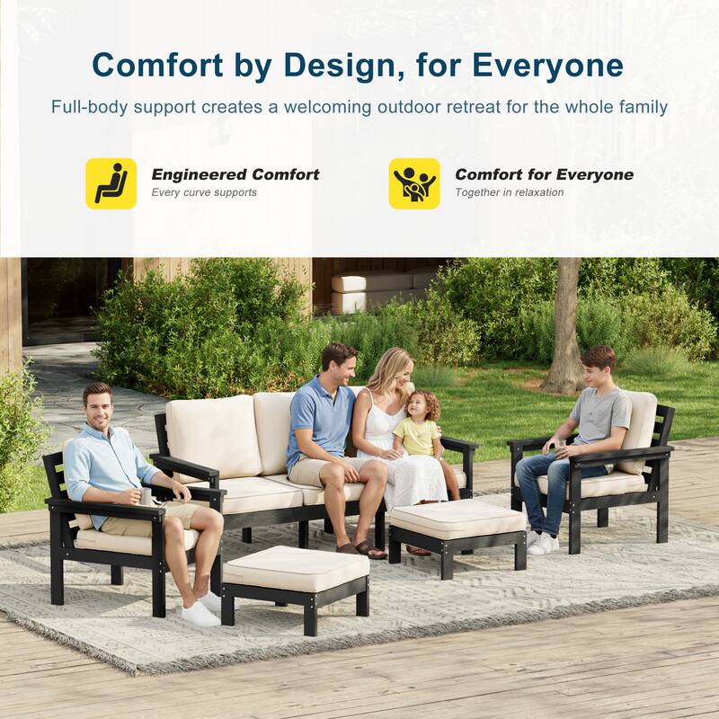 All-weather HIPS Outdoor Sofa Set with Detachable Cushions (Set of 5)