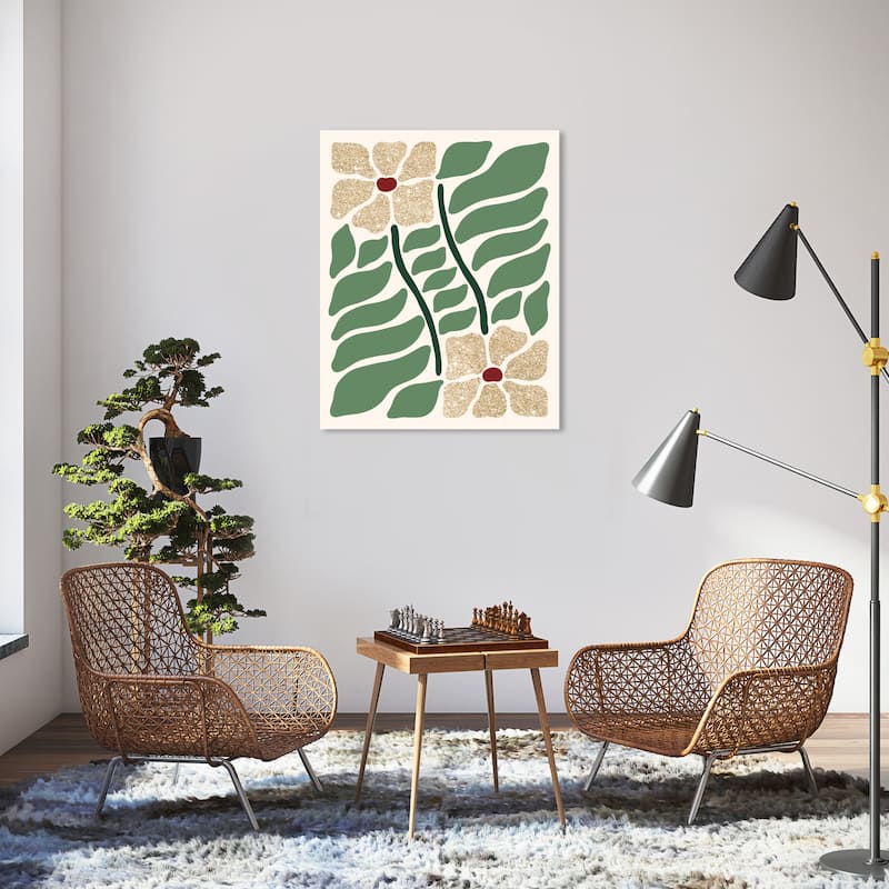 Wynwood Studio Canvas Floral and Botanical Fresh Season's Glitter Green Glam Wall Art Canvas Print - 30 x 36