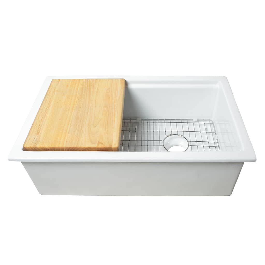 Eden Crisp White Fireclay 32" Single Bowl Undermount Workstation Kitchen Sink
