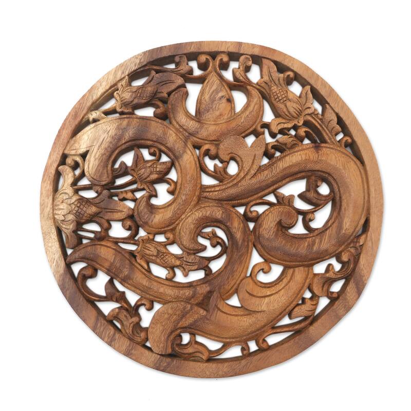 Novica Handmade Binding Om Wood Relief Panel