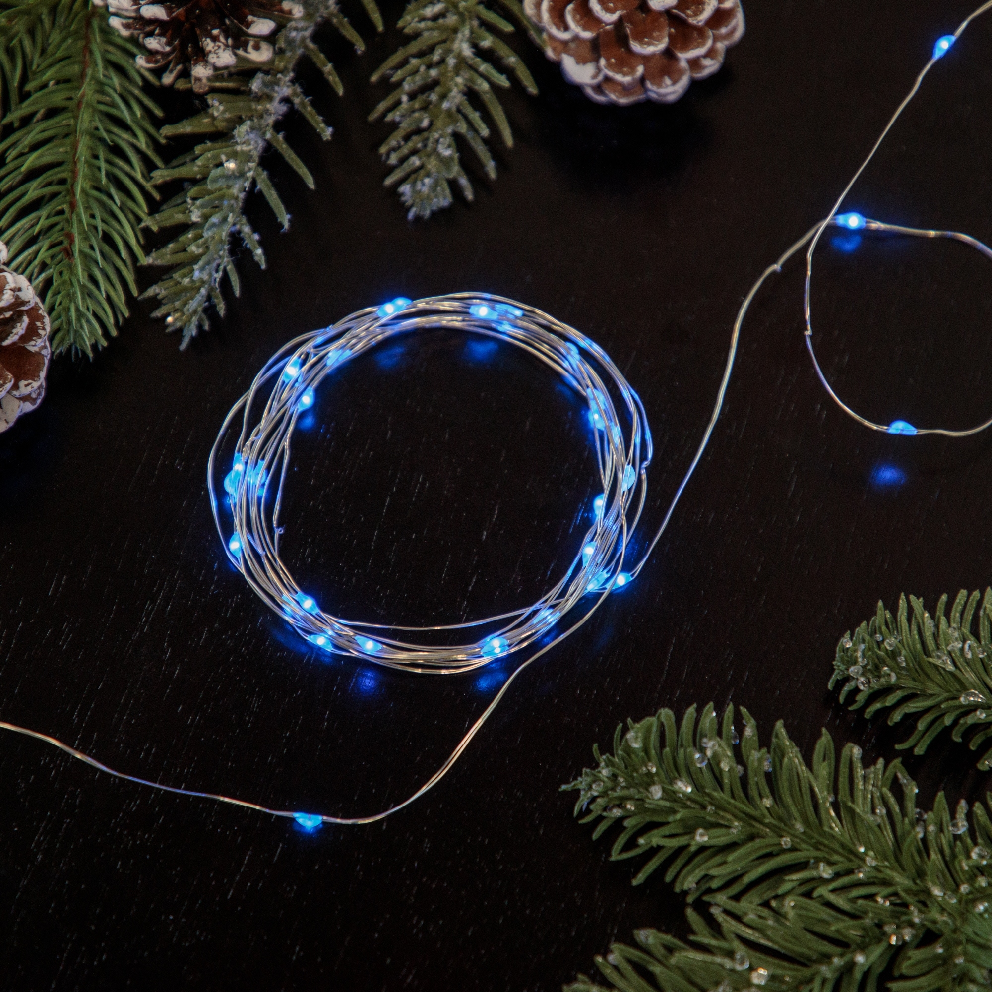 Micro Fairy Christmas Lights - LED Blue - 16' Copper Wire - 100ct