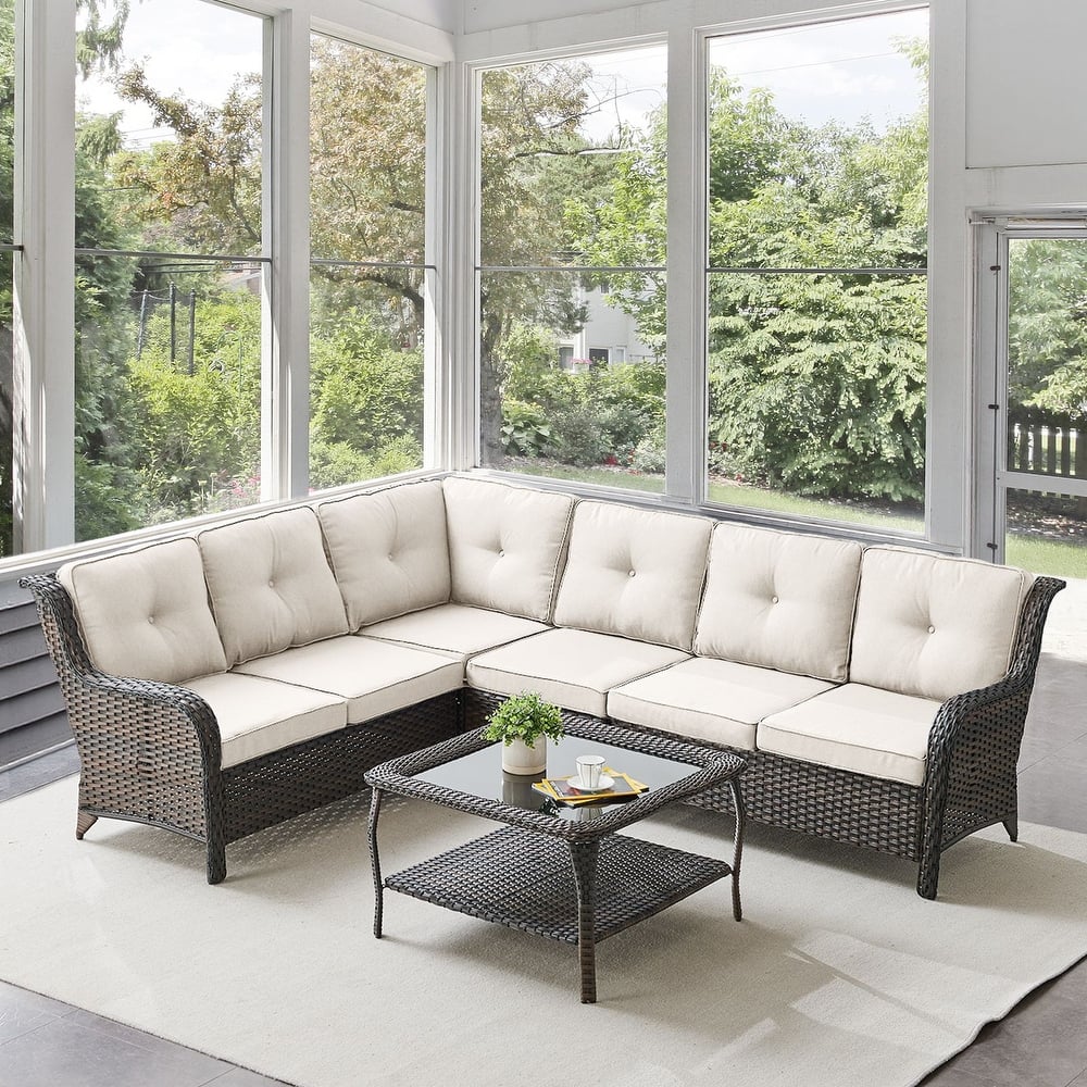 Gymojoy 6-seats L-Shaped Outdoor Corner Sectional Sofa Couch Conversation Set