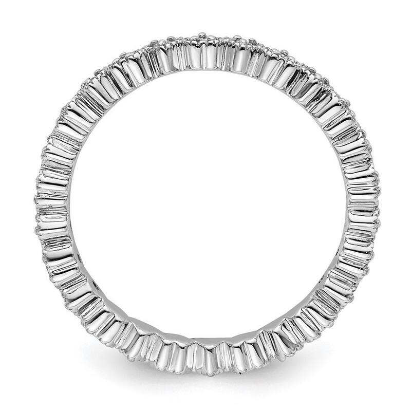 Curata 925 Sterling Silver Polished Prong set Patterned Stackable Expressions Diamond Ring