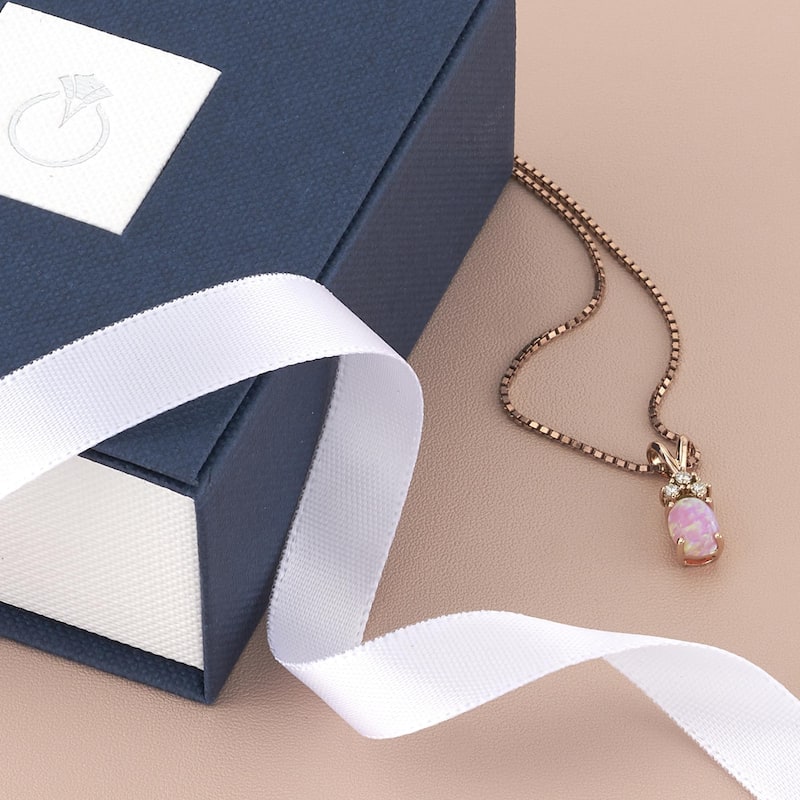 Pink Opal Natural Diamonds Pendant in 14k Rose Gold Oval Shape