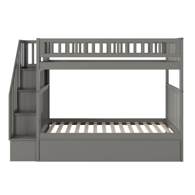 Woodland Staircase Bunk Bed with Twin Trundle in Grey
