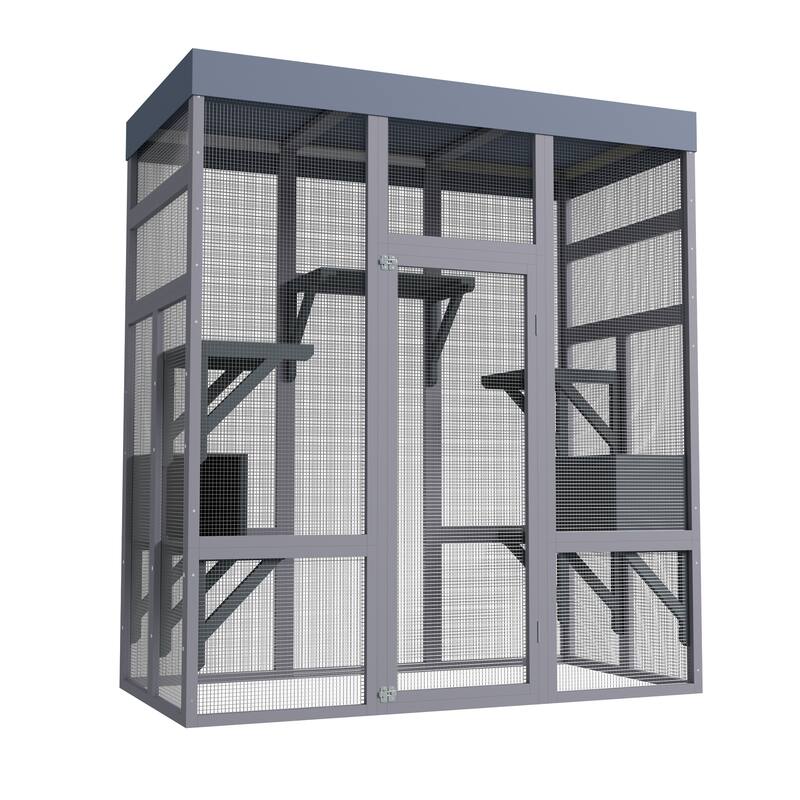 Large Outdoor Cat House, Cat Shelter Enclosure with Waterproof Roof, 2 Napping House & Platforms, Pet Cage for Patio or Backyard