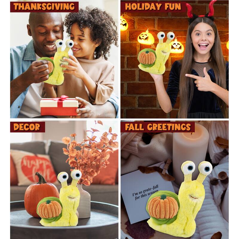 DolliBu Super Soft Yellow Snail Stuffed Animal w/ Pumpkin Plush Decor - 5.5 inches