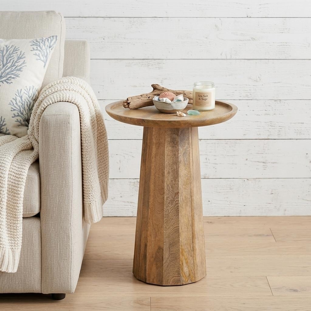 HomeRoots 19" Natural Solid Wood Round Pedestal End Table - 13.00 in. x 19.00 in. x 13.00 in.