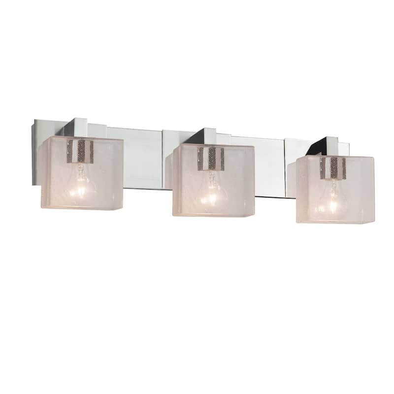 Justice Design Fusion Modular 3-light Polished Chrome Bath Bar, Seeded Rectangle Shade