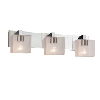 Justice Design Fusion Modular 3-light Polished Chrome Bath Bar, Seeded Rectangle Shade