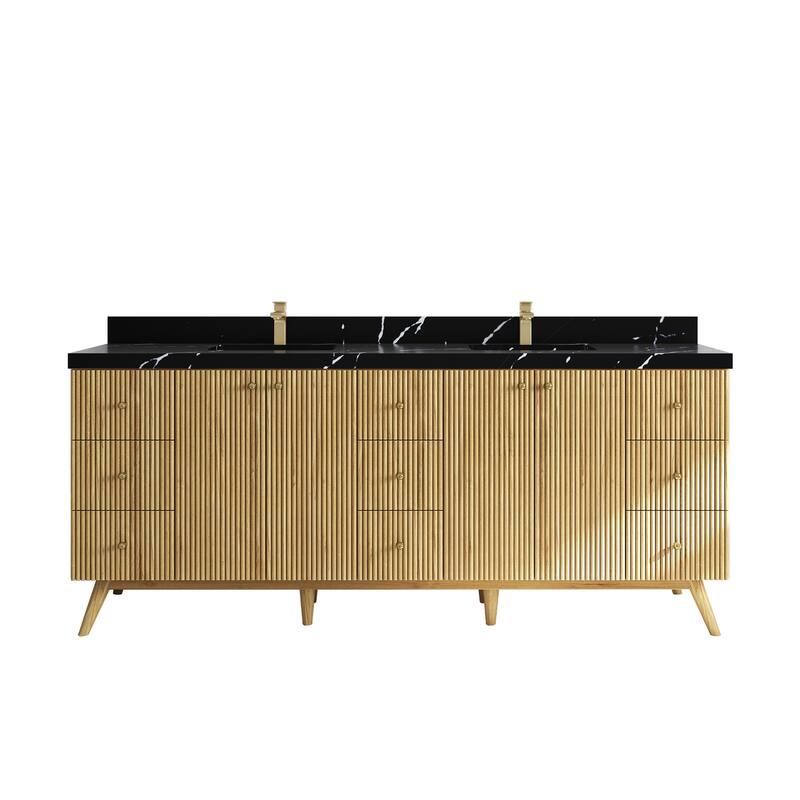 Willow Collections 84 in. W x 22 in. D Pasadena Solid Teak Double Sink Bathroom Vanity with Countertop