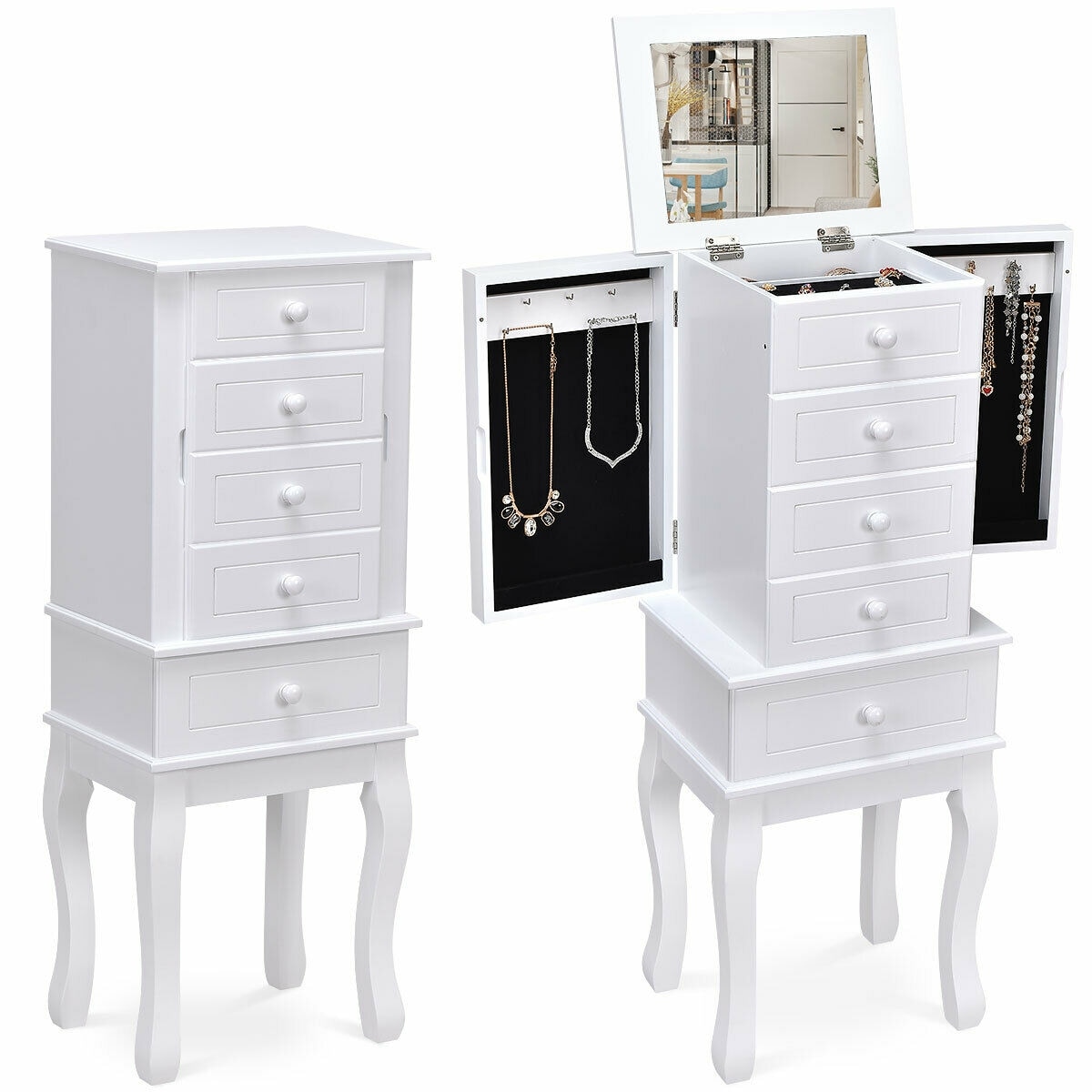 Shop Gymax Jewelry Cabinet Armoire Box Mirrored Storage Chest Stand Overstock 22894225