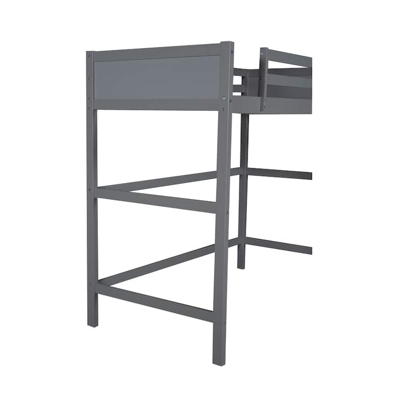Modern Simple Style Twin Size Solid Pine Wood Loft Bed with Full Length Guardrail and Inclined Ladder