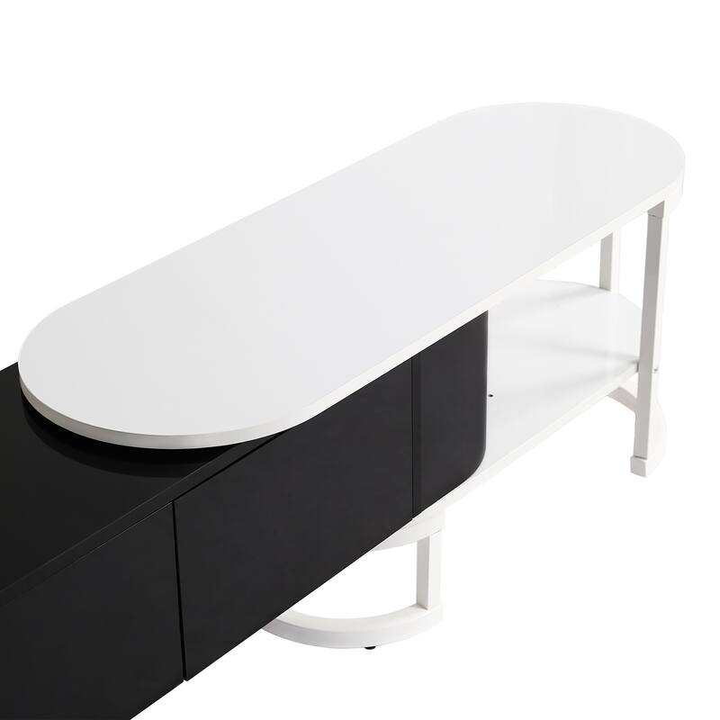 67.7"-76.4" Modern TV Stand with Adjustable Length & Height, 3 Storage Drawers, Metal Legs for Living Room