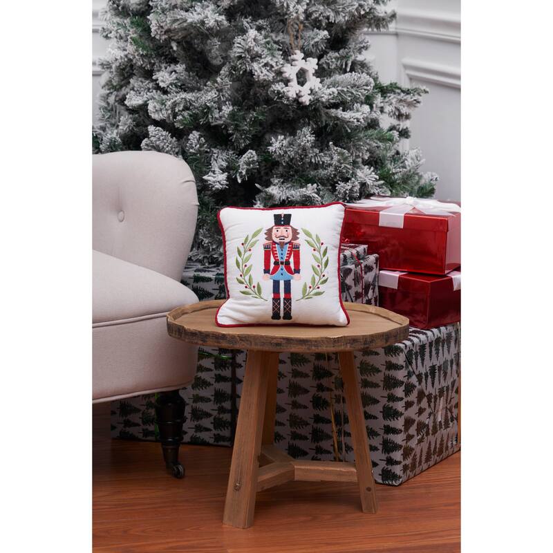 Nutcracker Wreath Embroidered Throw Pillow