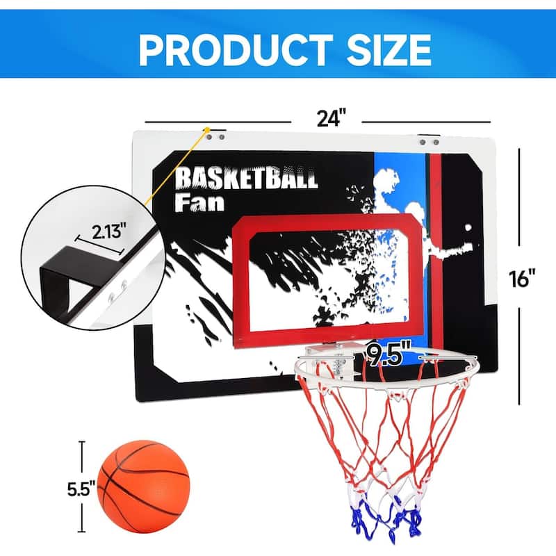 GSE™ 24"x16" Over-The-Door Pro Basketball Hoop with Basketball & Pump, Large Basketball Backboard & Hoop Set